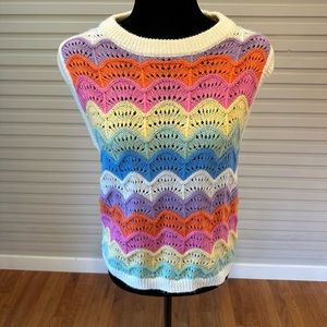 FRNCH Leana Scallop Rainbow Sweater Vest Size Medium